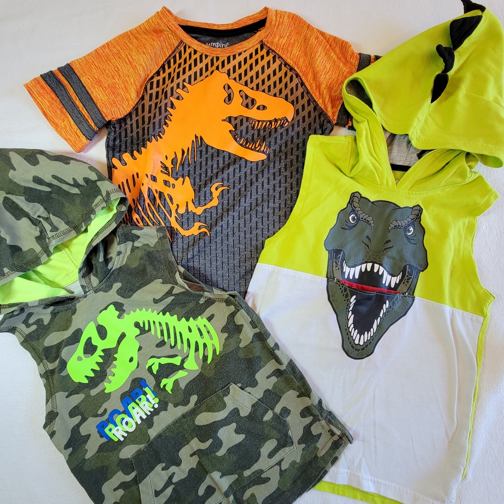 Lot of 3, Kids Dinosaur Muscle Hoodies & Active T-Shirt, Jurassic World, T-Rex